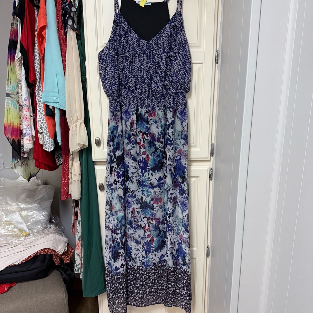 Maurice’s Double Slit Blue Floral Maxi Dress